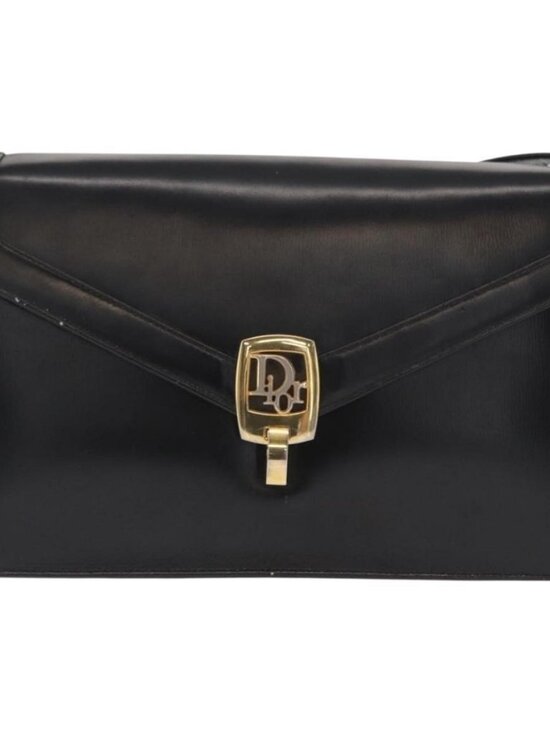 Authentic Christian Dior Shoulder Bag Leather Black Gold - Picture 9 of 16